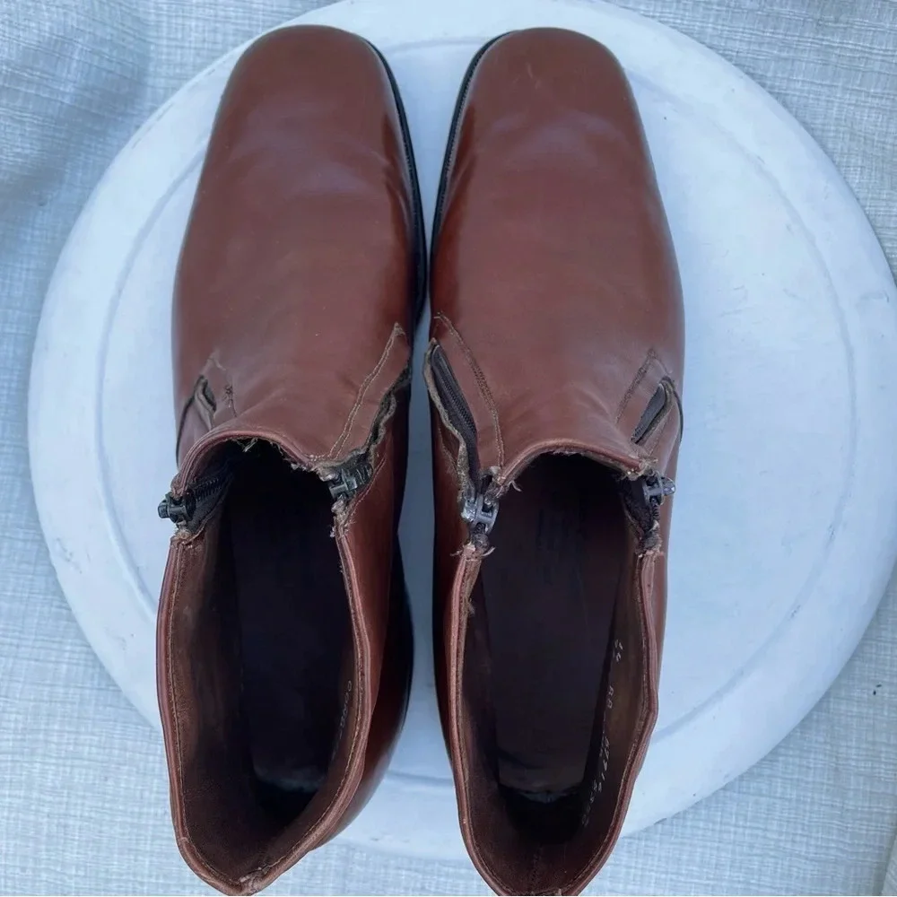 Allen Edmons Ostendo York Vintage Mens Mahogany Leather Zip Ankle Boots Sz 14